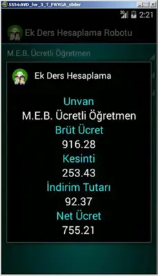 Ek Ders Hesaplama Robotu android App screenshot 1